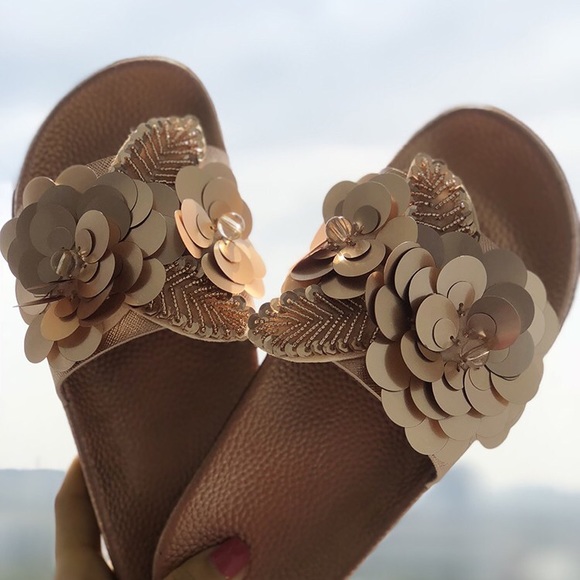 Rose Gold Flower Embellished Slides| MAKE A OFFER - Picture 4 of 8